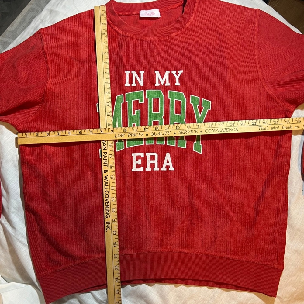 Pink Lily Holiday Red Corduroy "In My Merry‎ Era" Sweatshirt Women's Size L - Picture 3 of 5